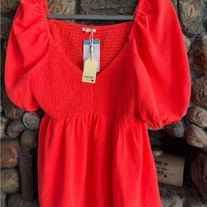 JODIFL Bright Red Puff Sleeve Blouse